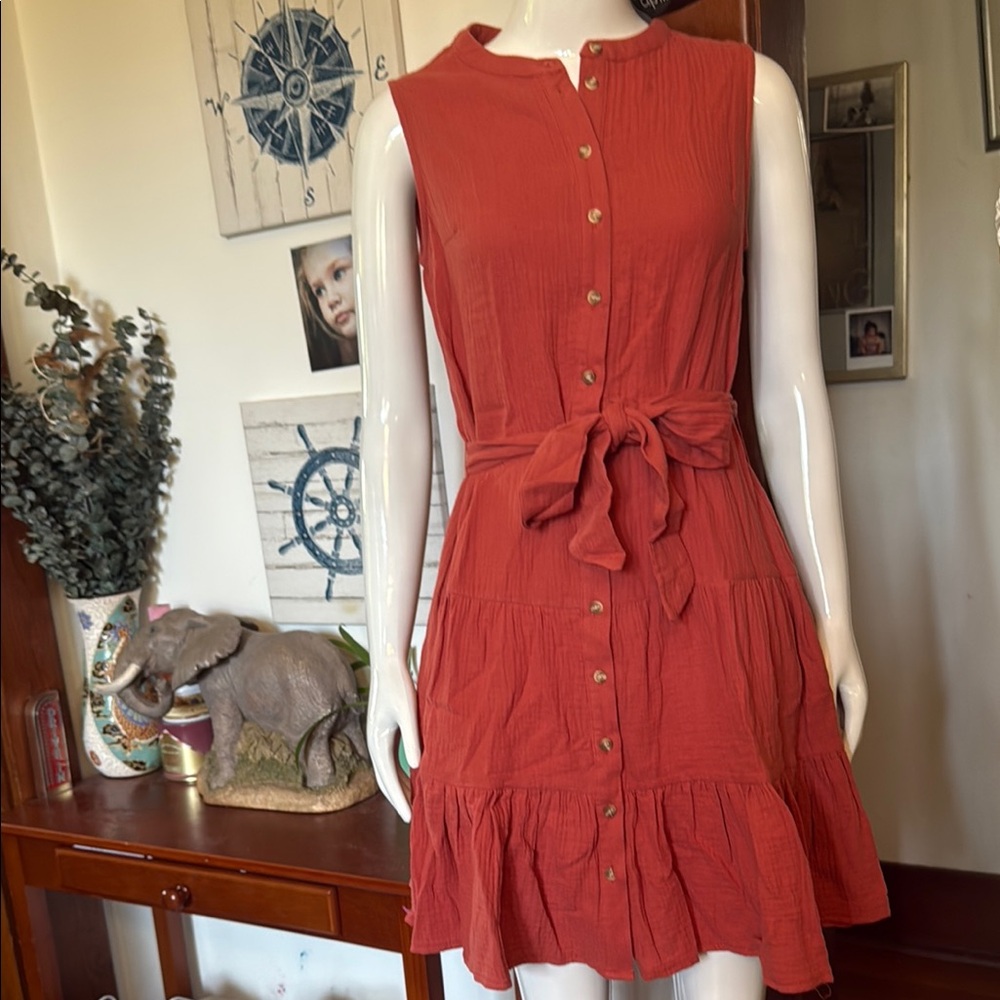 NWT papillon size XS Women's Sleeveless Button-Down Dress - Rust